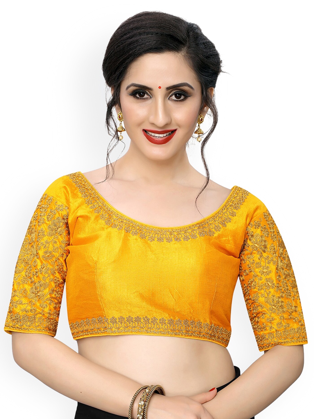 

Fab Viva Embroidered Silk Saree Blouse, Yellow
