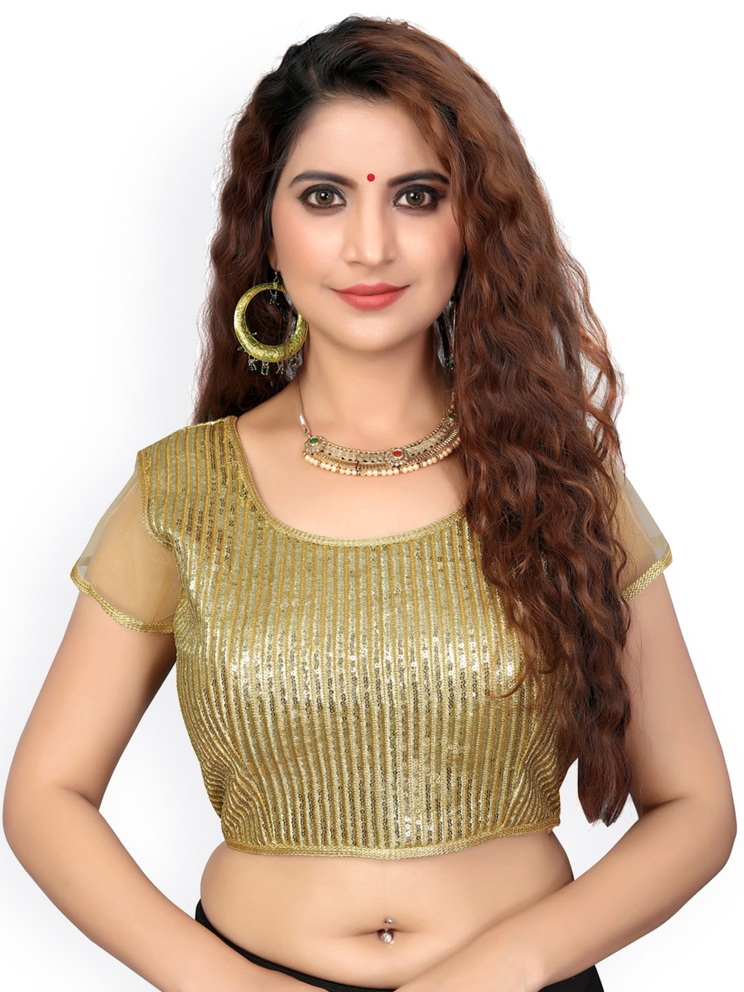 

Fab Viva Sequence Embellished Round Neck Saree Blouse, Beige