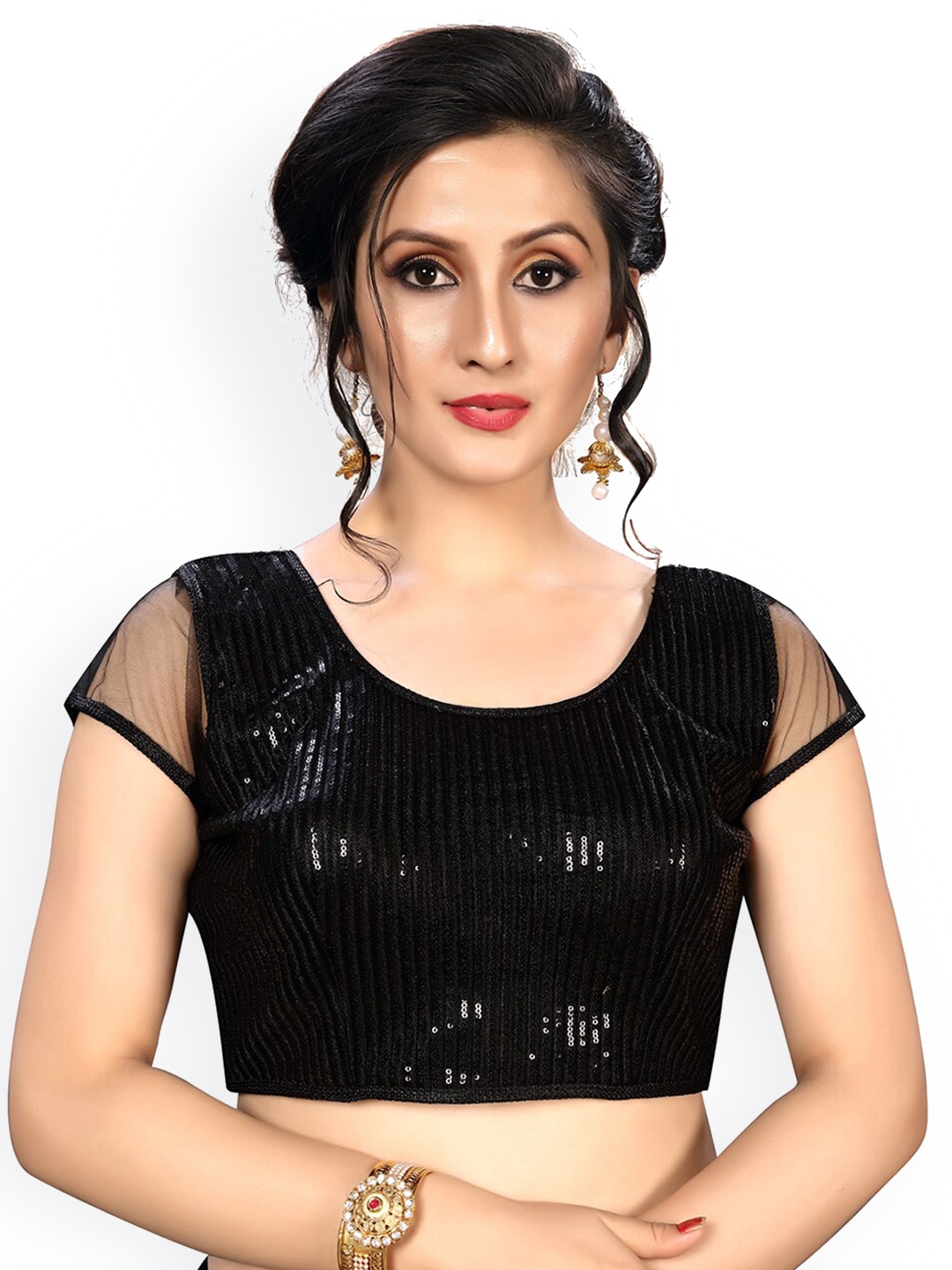 

Fab Viva Embellished Silk Saree Blouse, Black