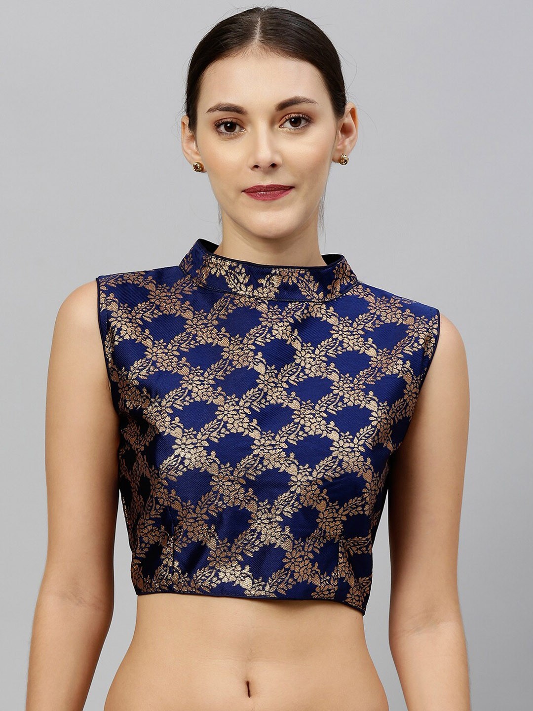 

Fab Viva Woven Design Saree Blouse, Navy blue