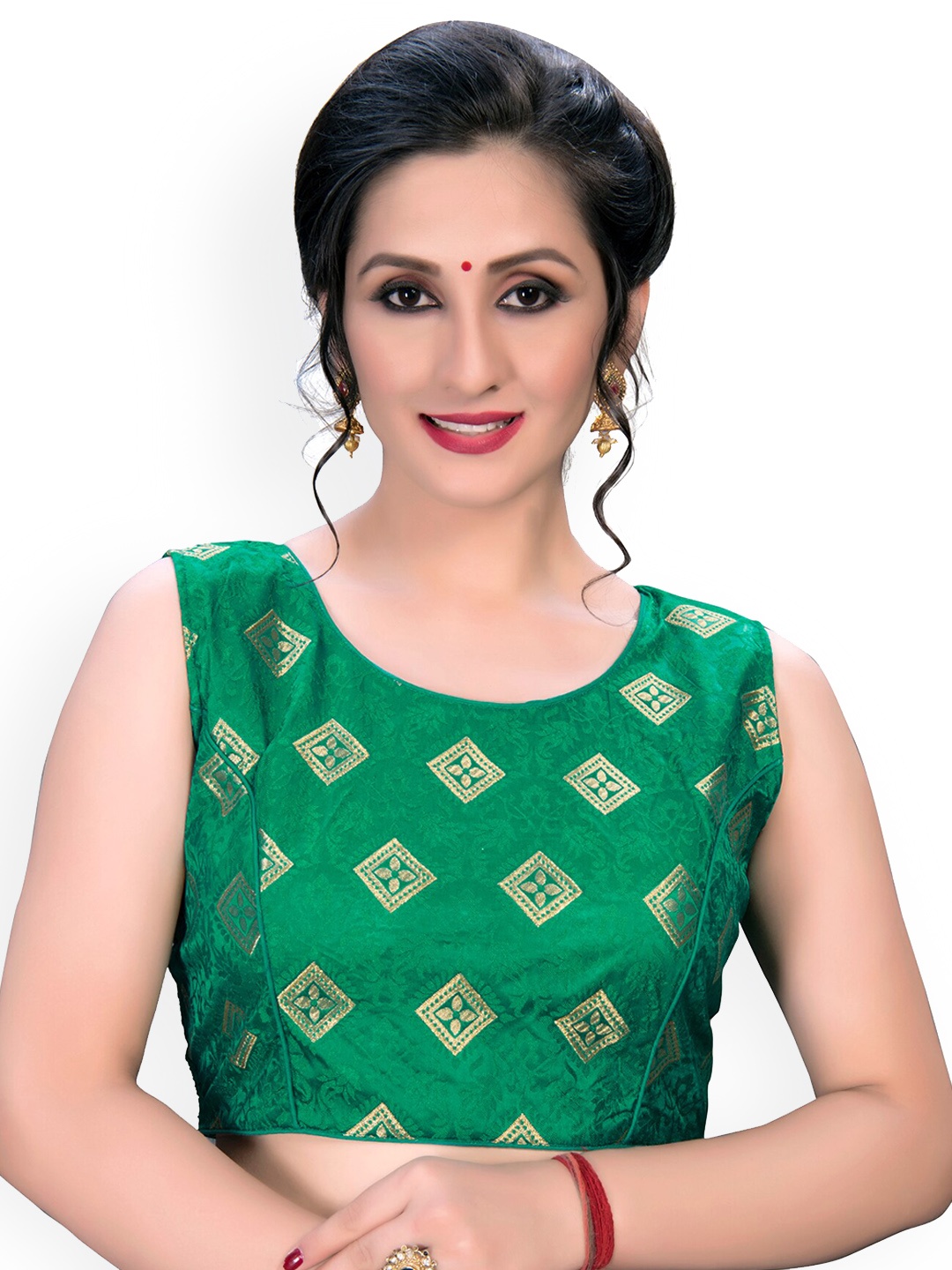 

Fab Viva Printed Sleeveless Saree Blouse, Green
