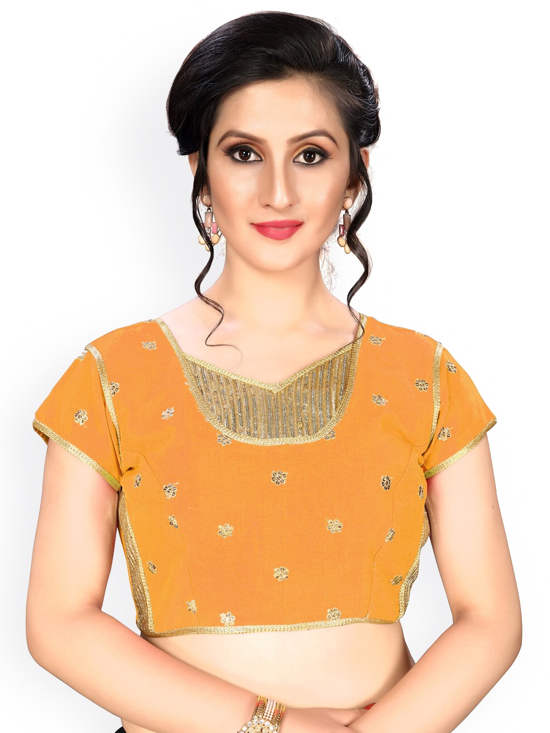 

Fab Viva Sequins Work Short Sleeves Saree Blouse, Yellow