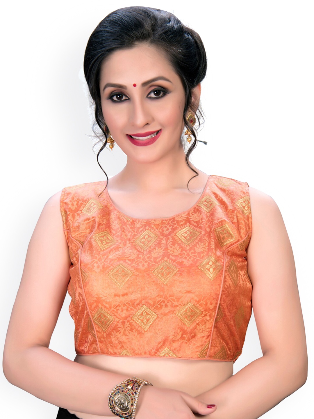 

Fab Viva Jacquard Saree Blouse, Peach