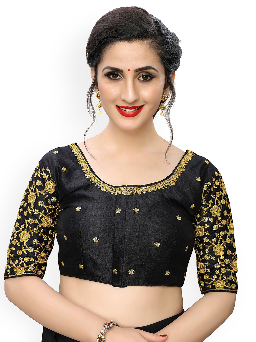 

Fab Viva Embroidered Silk Saree Blouse, Black