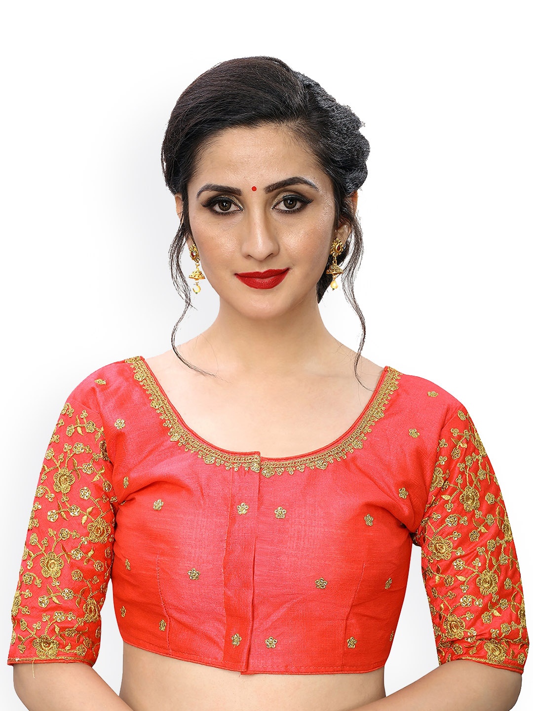 

Fab Viva Sequence Embroidered Round Neck Saree Blouse, Peach