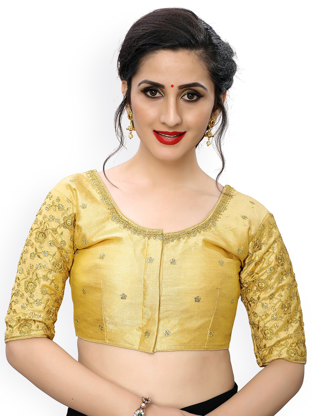 

Fab Viva Embroidered Silk Saree Blouse, Beige