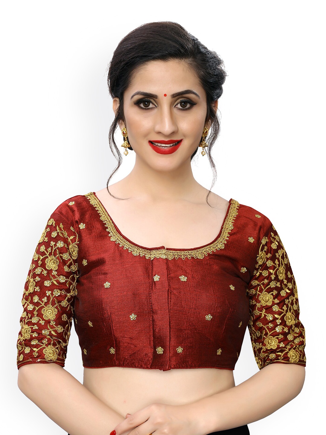 

Fab Viva Embroidered Silk Saree Blouse, Maroon