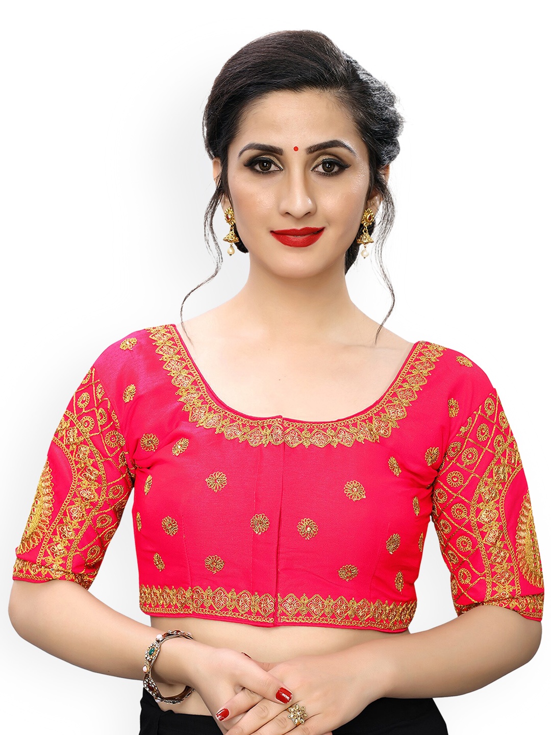 

Fab Viva Embroidered Short Sleeve Saree Blouse, Pink