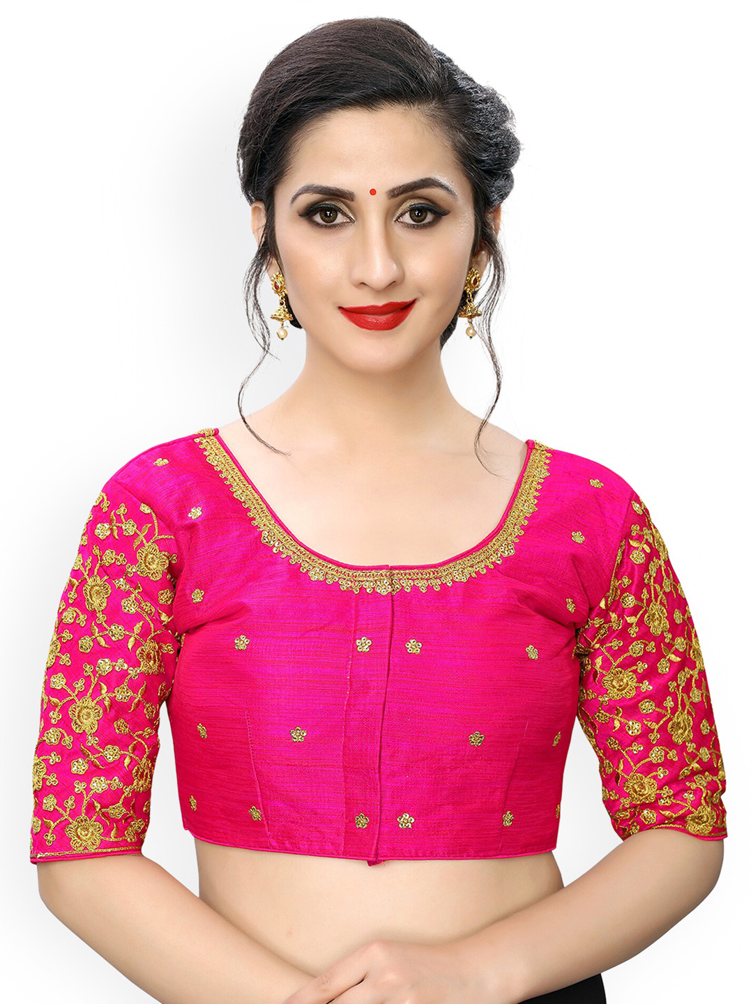 

Fab Viva Embroidered Silk Saree Blouse, Pink