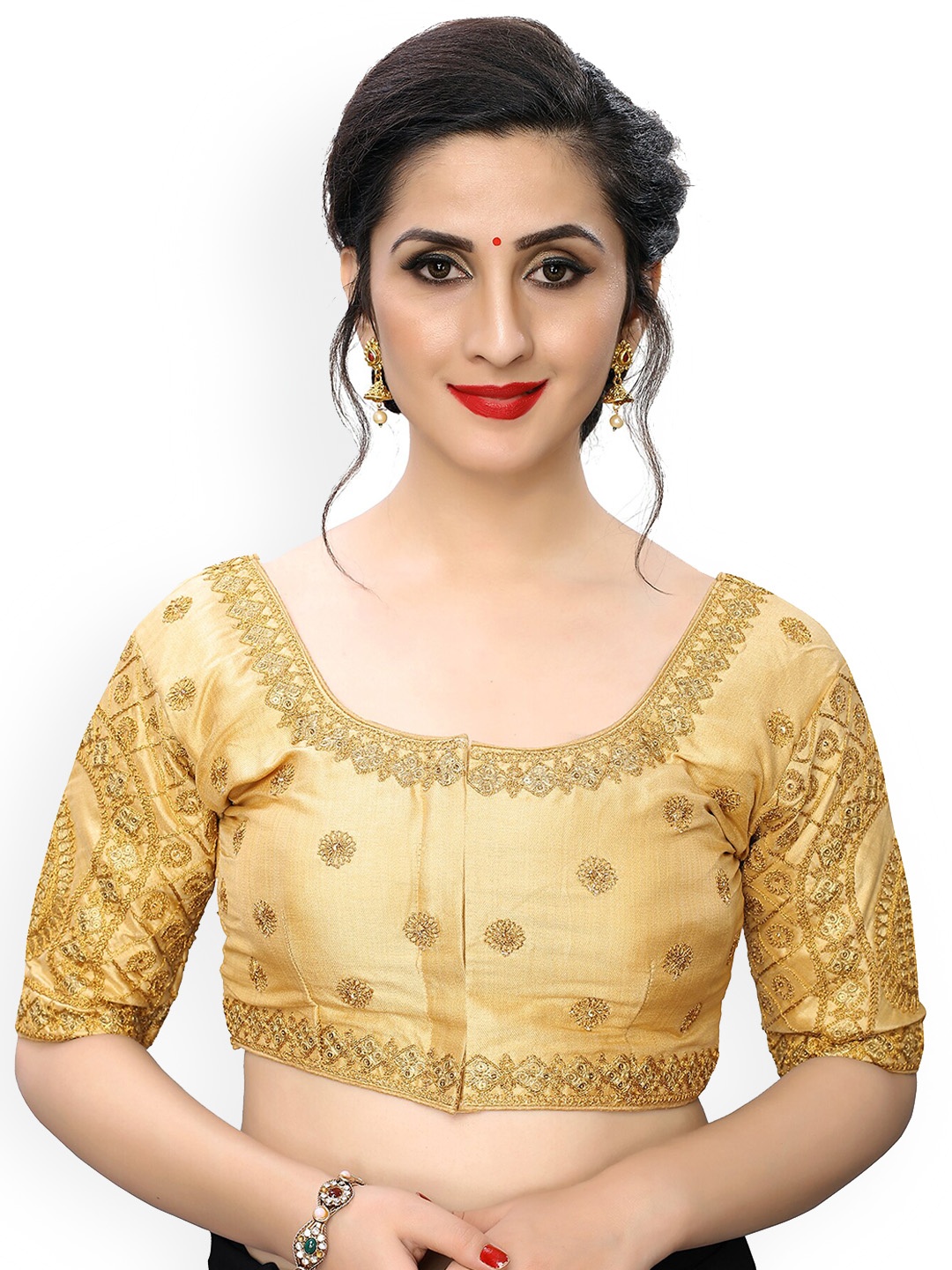 

Fab Viva Embroidered Saree Blouse, Beige