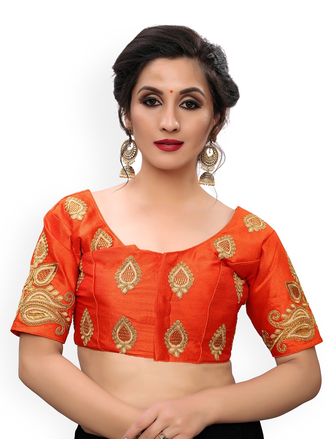 

Fab Viva Embroidered Silk Saree Blouse, Orange