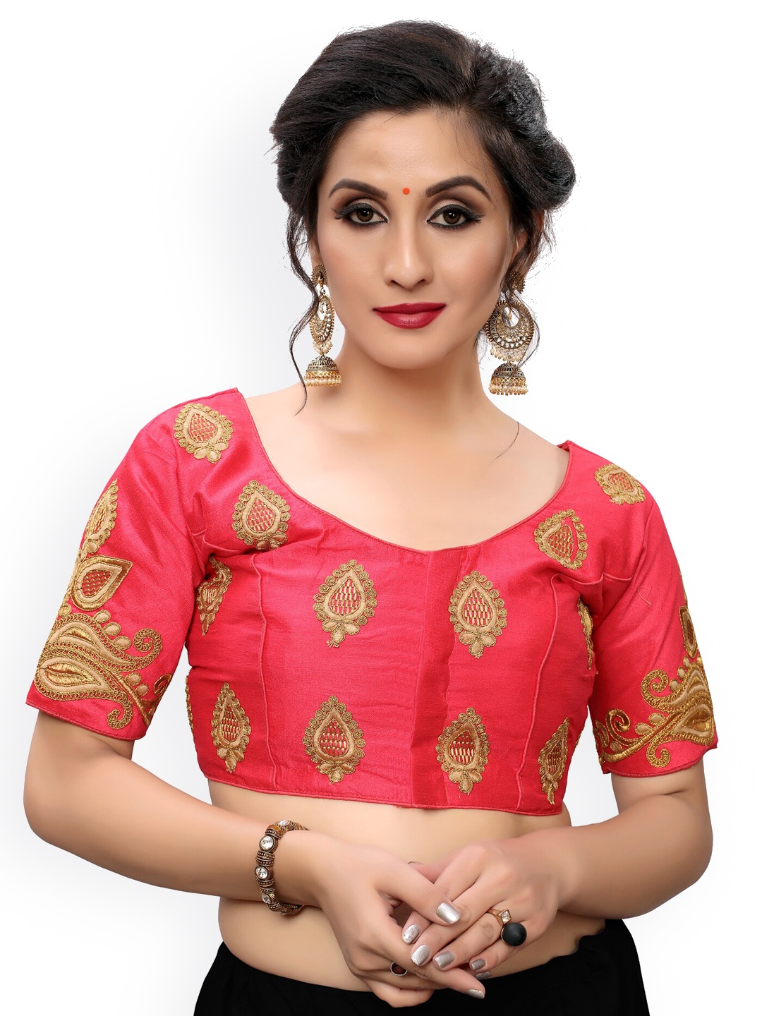 

Fab Viva Embroidered Short Sleeve Saree Blouse, Pink