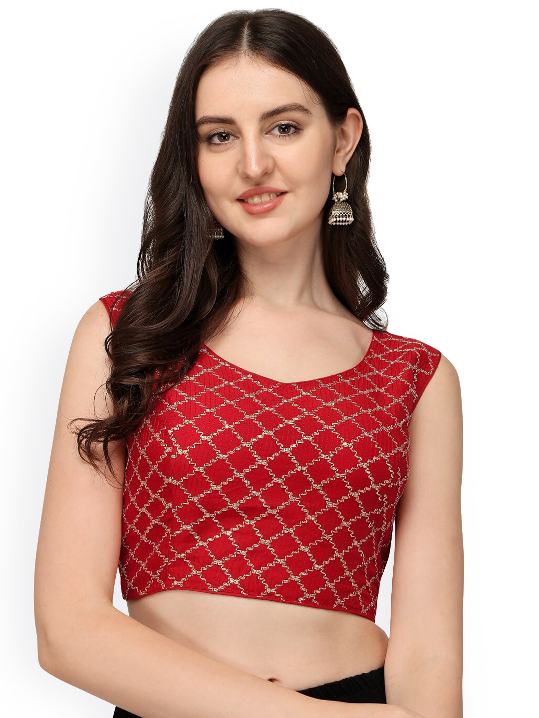 

Fab Viva Embroidered Silk Saree Blouse, Red