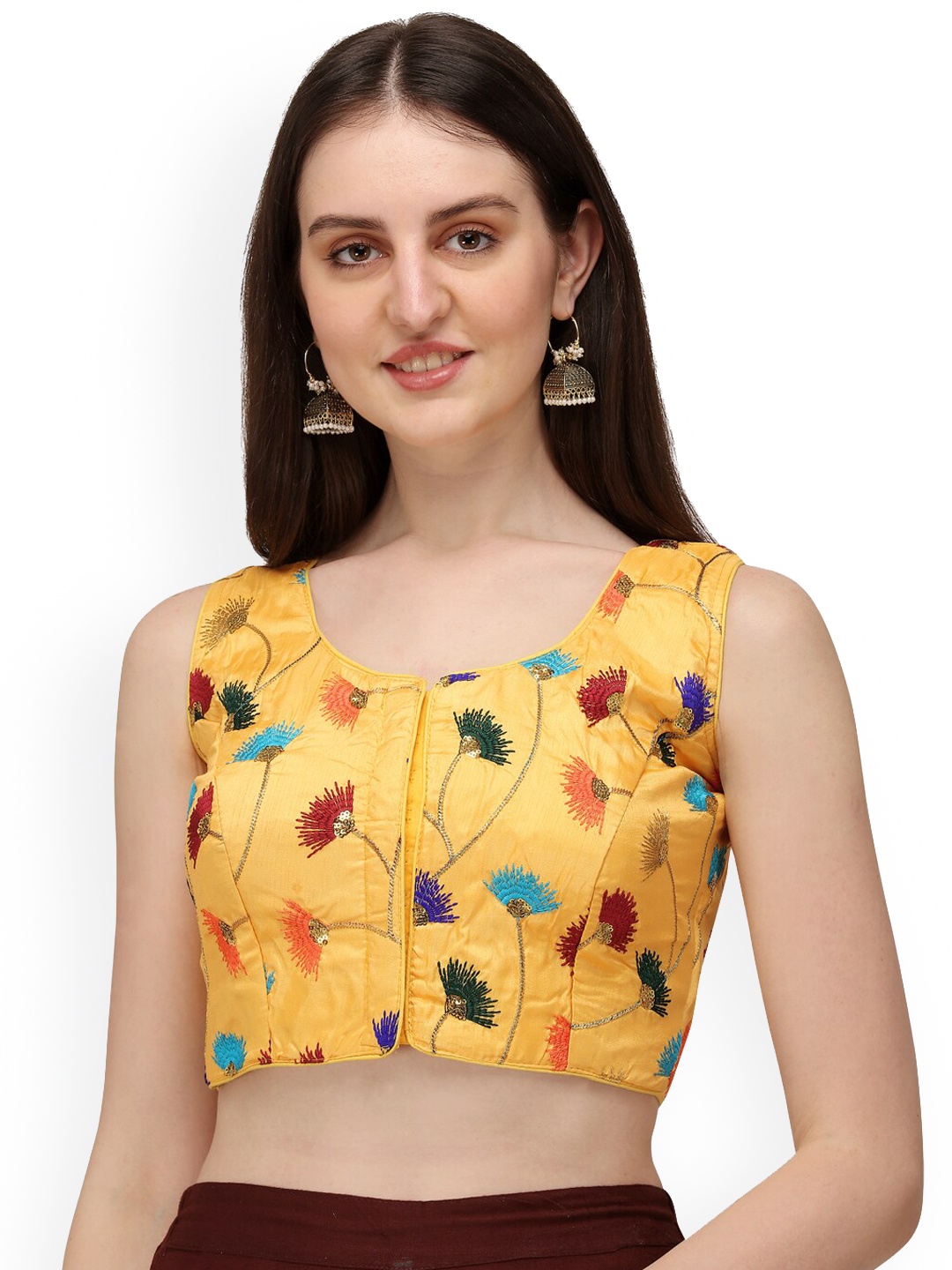

Fab Viva Embroidered Silk Saree Blouse, Yellow