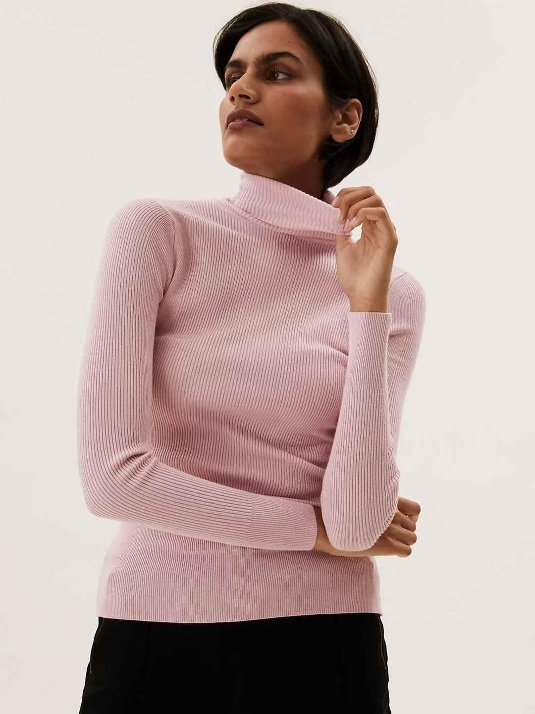 

Marks & Spencer Women Acrylic Ribbed Pullover, Pink
