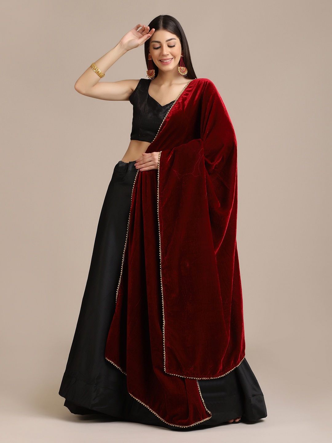 

Atsevam Semi-Stitched Lehenga & Unstitched Blouse With Dupatta, Black