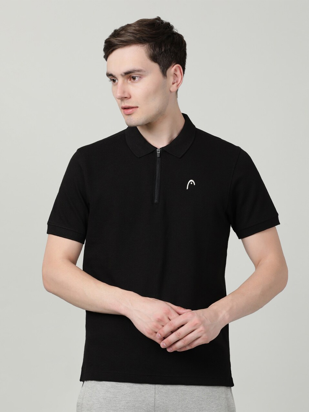 

Head Polo Collar Cotton T-shirt, Black