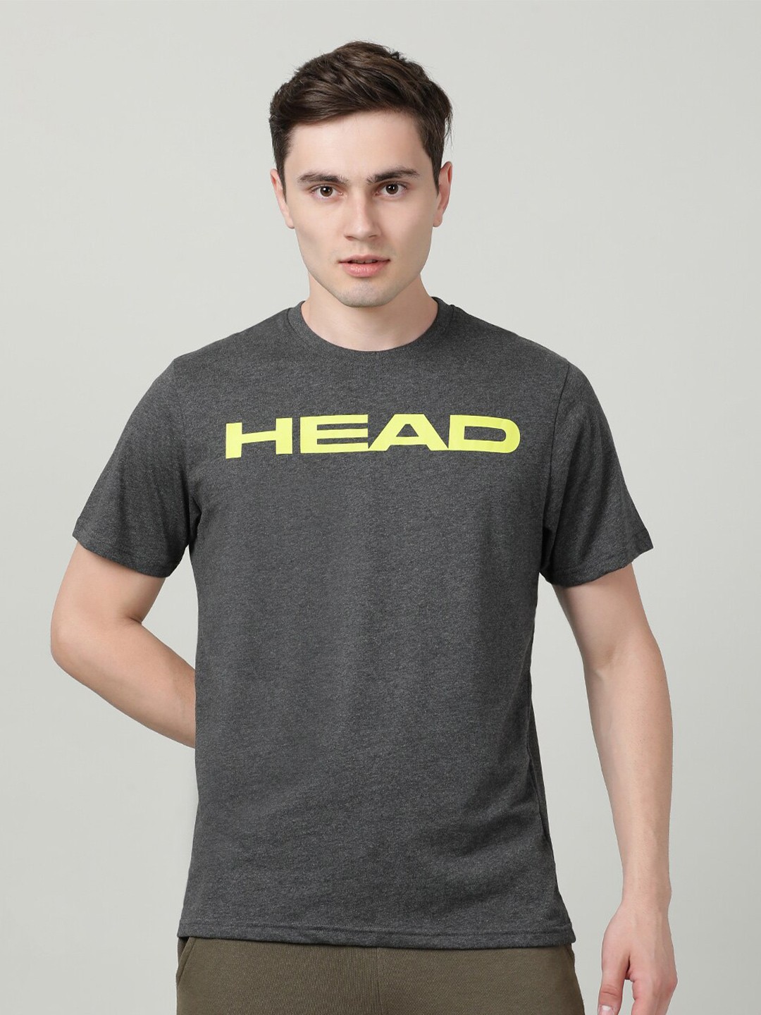 

Head Brand Logo Printed Cotton T-shirt, Grey melange