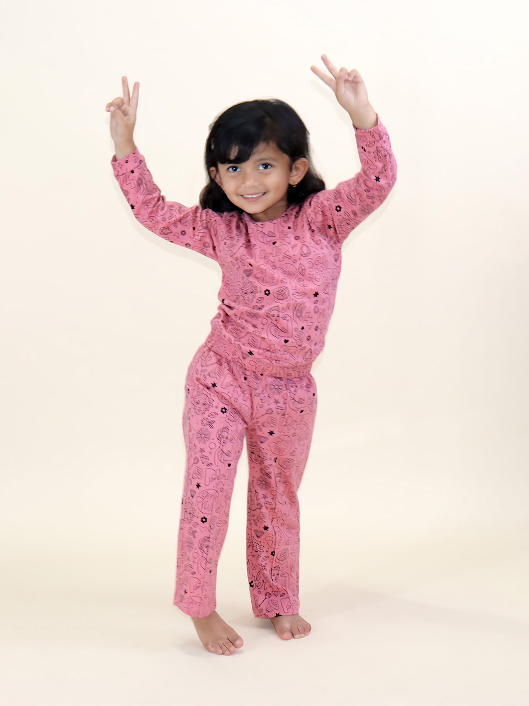 

Little Carrot Girls Printed Top with Pyjamas, Coral