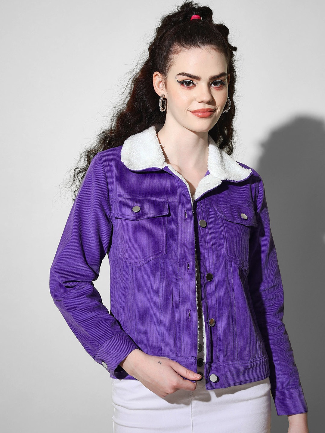 

The Dry State Women Corduroy Crop Denim Jacket, Purple