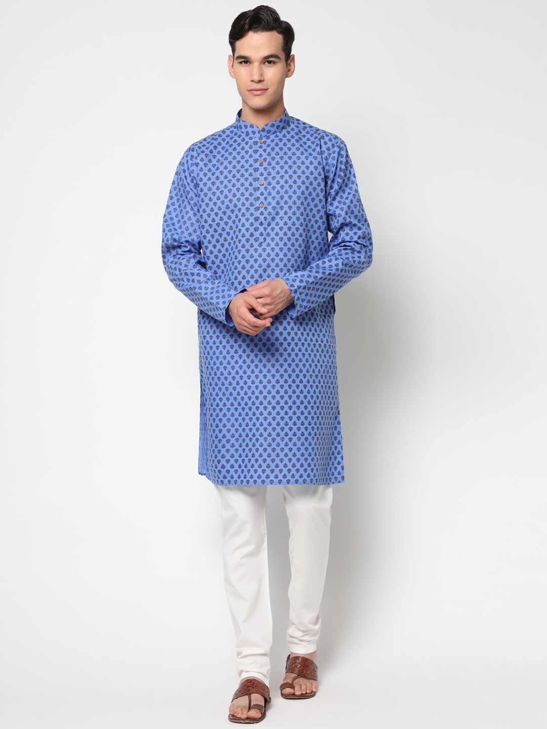 

PREMROOP- THE STYLE YOU LOVE Men Ethnic Motifs Printed Pure Cotton Kurta with Trousers, Blue