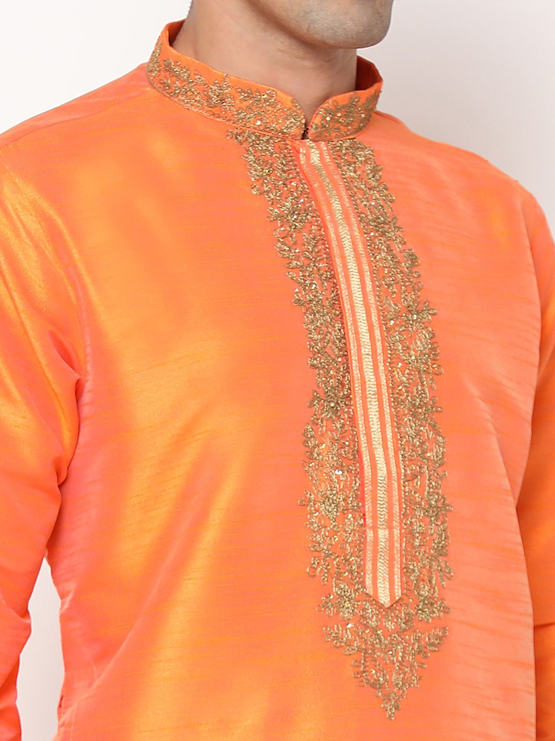 

PREMROOP- THE STYLE YOU LOVE Men Ethnic Embroidered Pure Cotton Kurta with Pyjamas, Orange