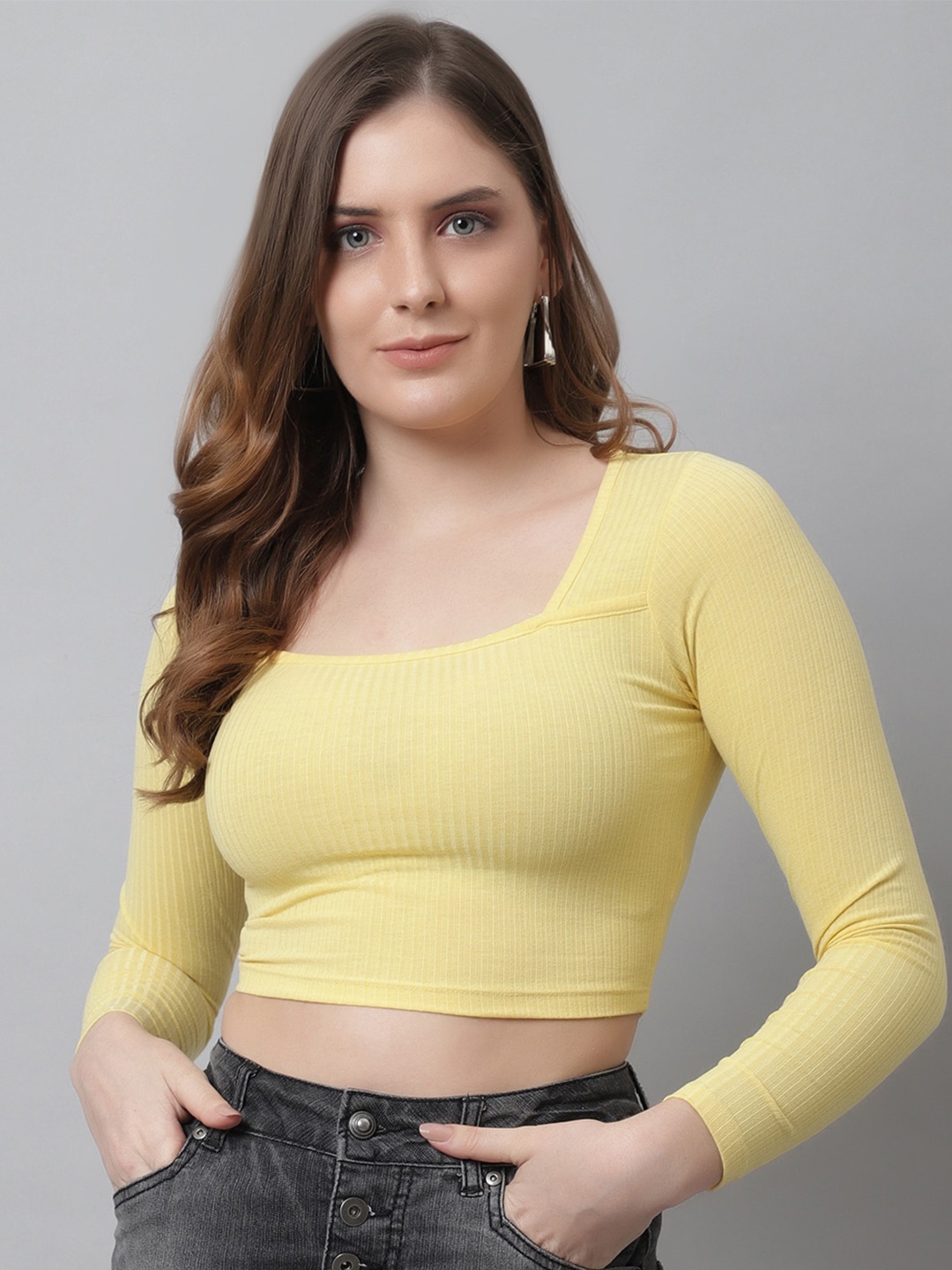 

NoBarr Square Neck Crop Top, Yellow