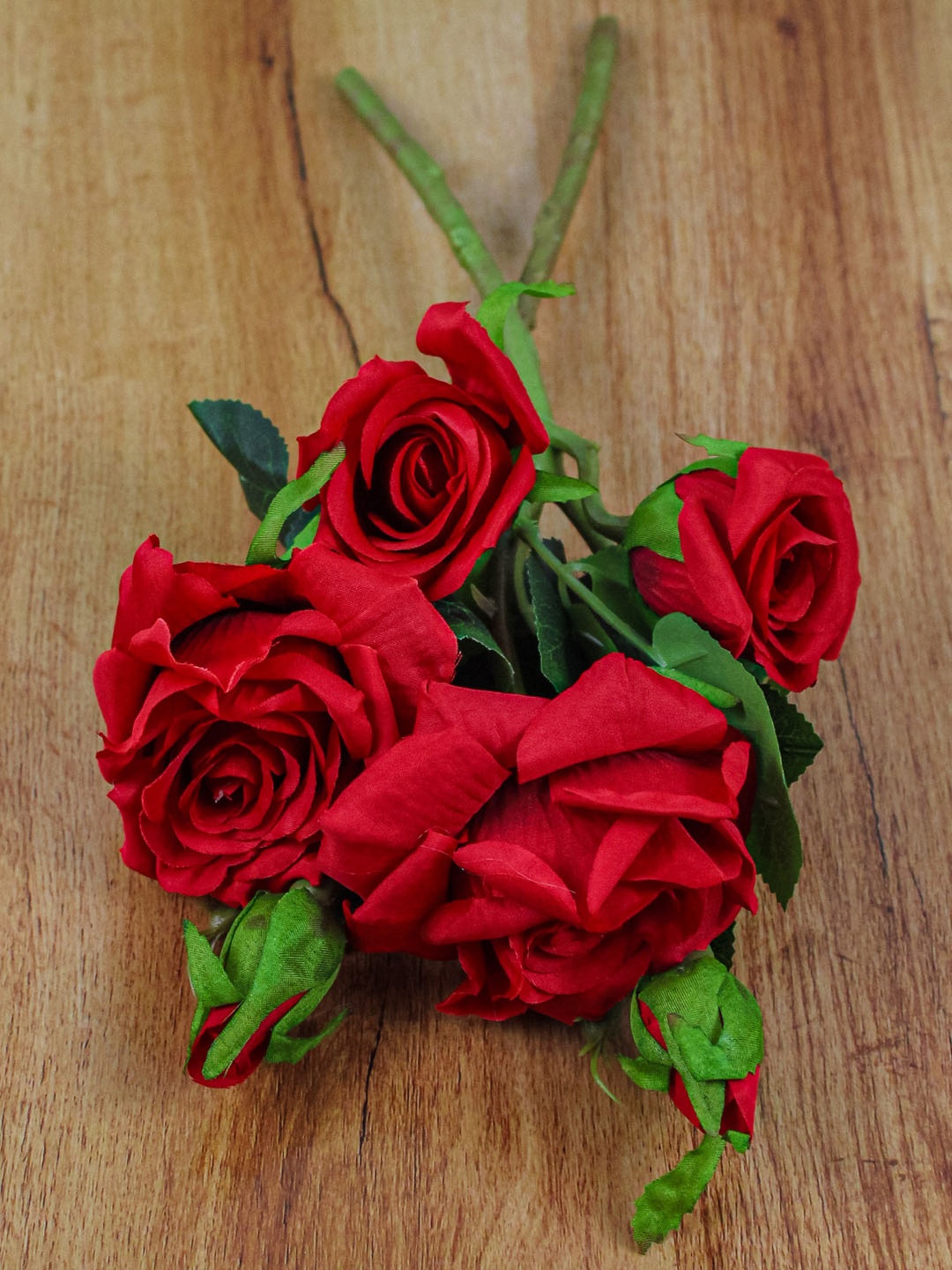 

TIED RIBBONS Red & Green Set Of 2 Artificial Rose Flower Stick Without Vase