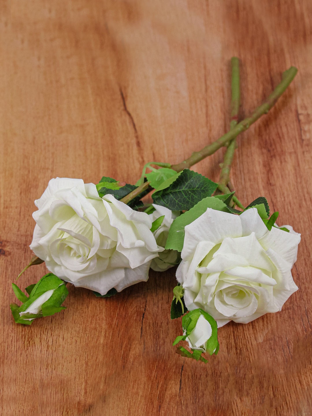 

TIED RIBBONS White & Green Set of 2 Artificial Rose Flowers Sticks Without Vase