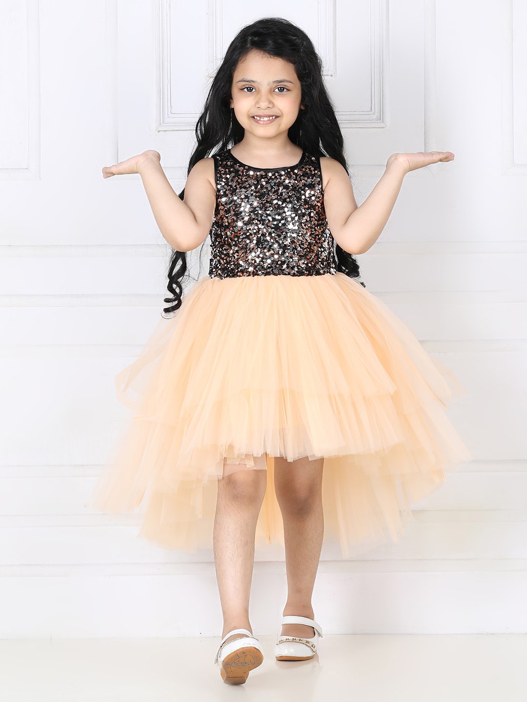 

Toy Balloon kids Girls Embellished Net Dress, Gold