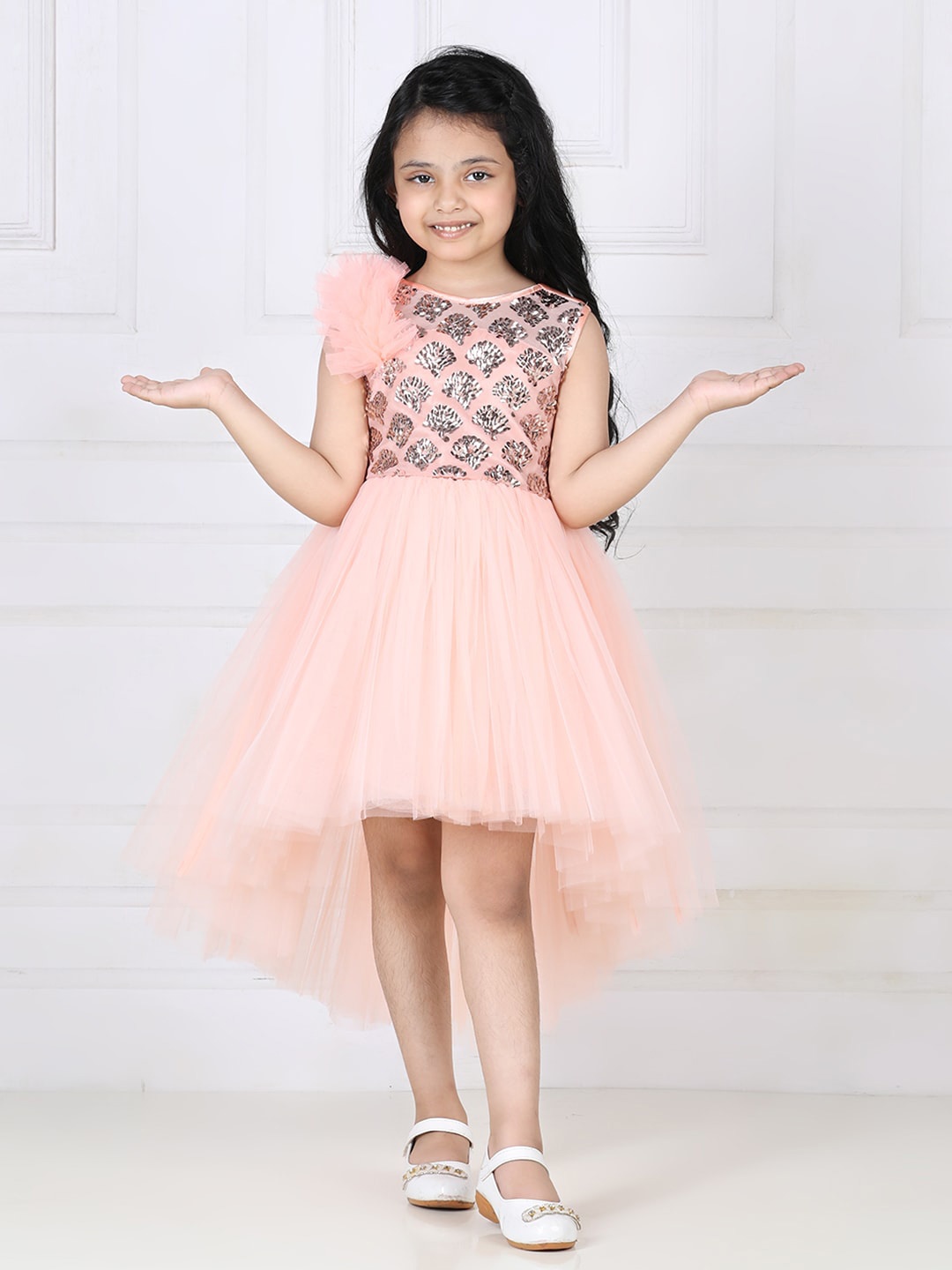 

Toy Balloon kids Girls Embellished Net Dress, Peach