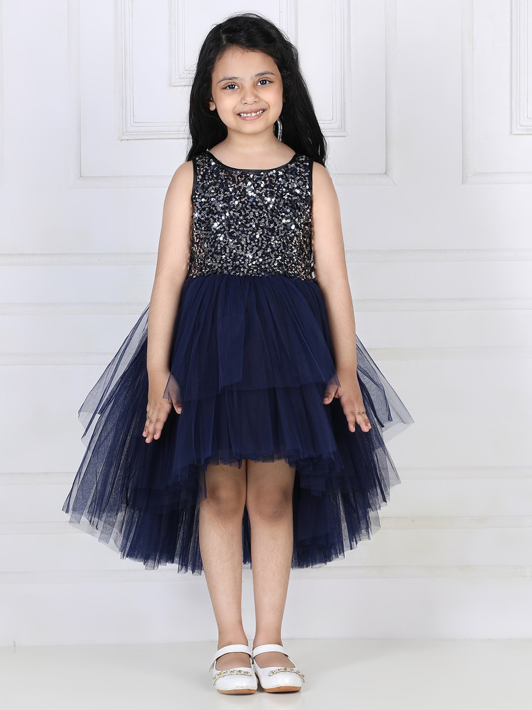 

Toy Balloon kids Girls Embellished Net Dress, Navy blue