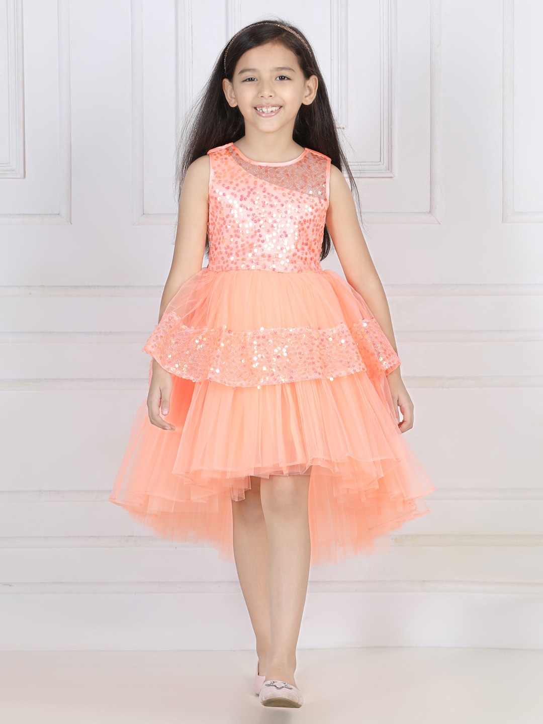 

Toy Balloon kids Girls Embellished Net Dress, Peach