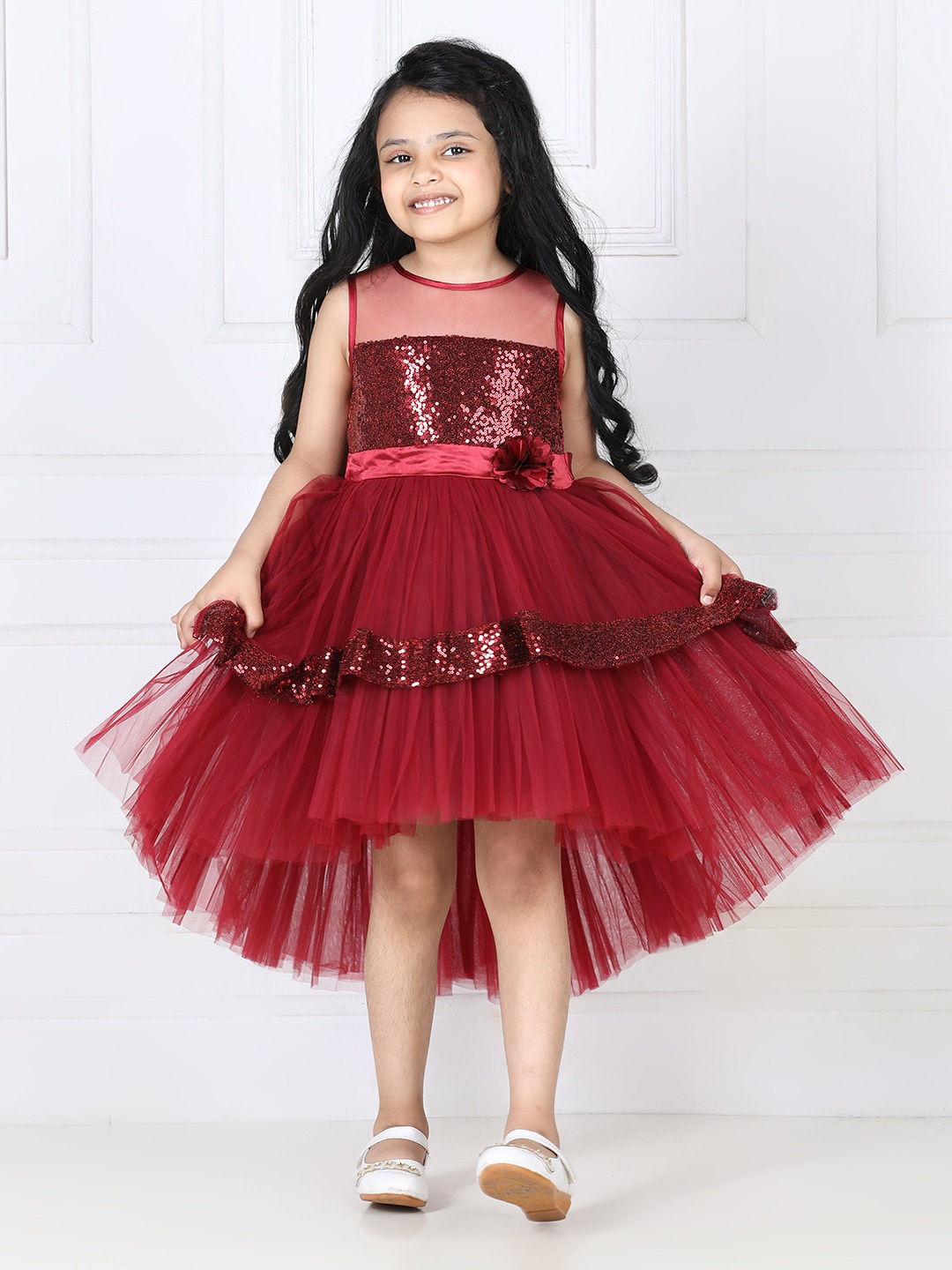 

Toy Balloon kids Girls Embellished Net Dress, Maroon