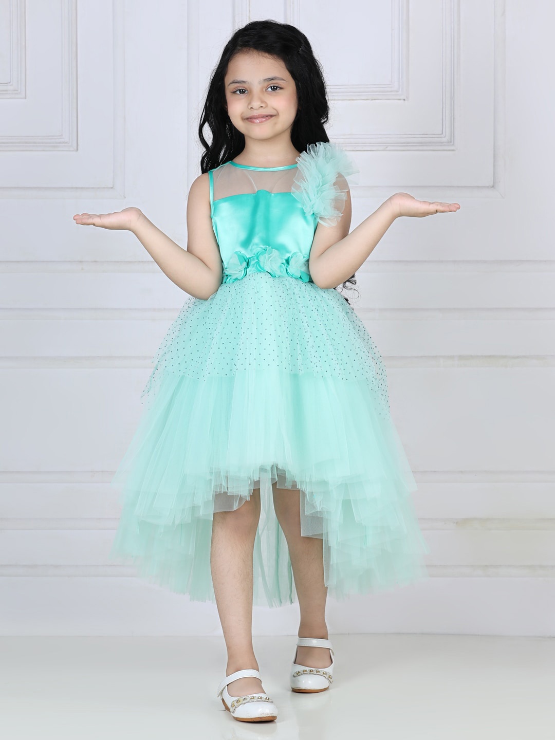 

Toy Balloon kids Girls Embellished Net Midi Dress, Sea green