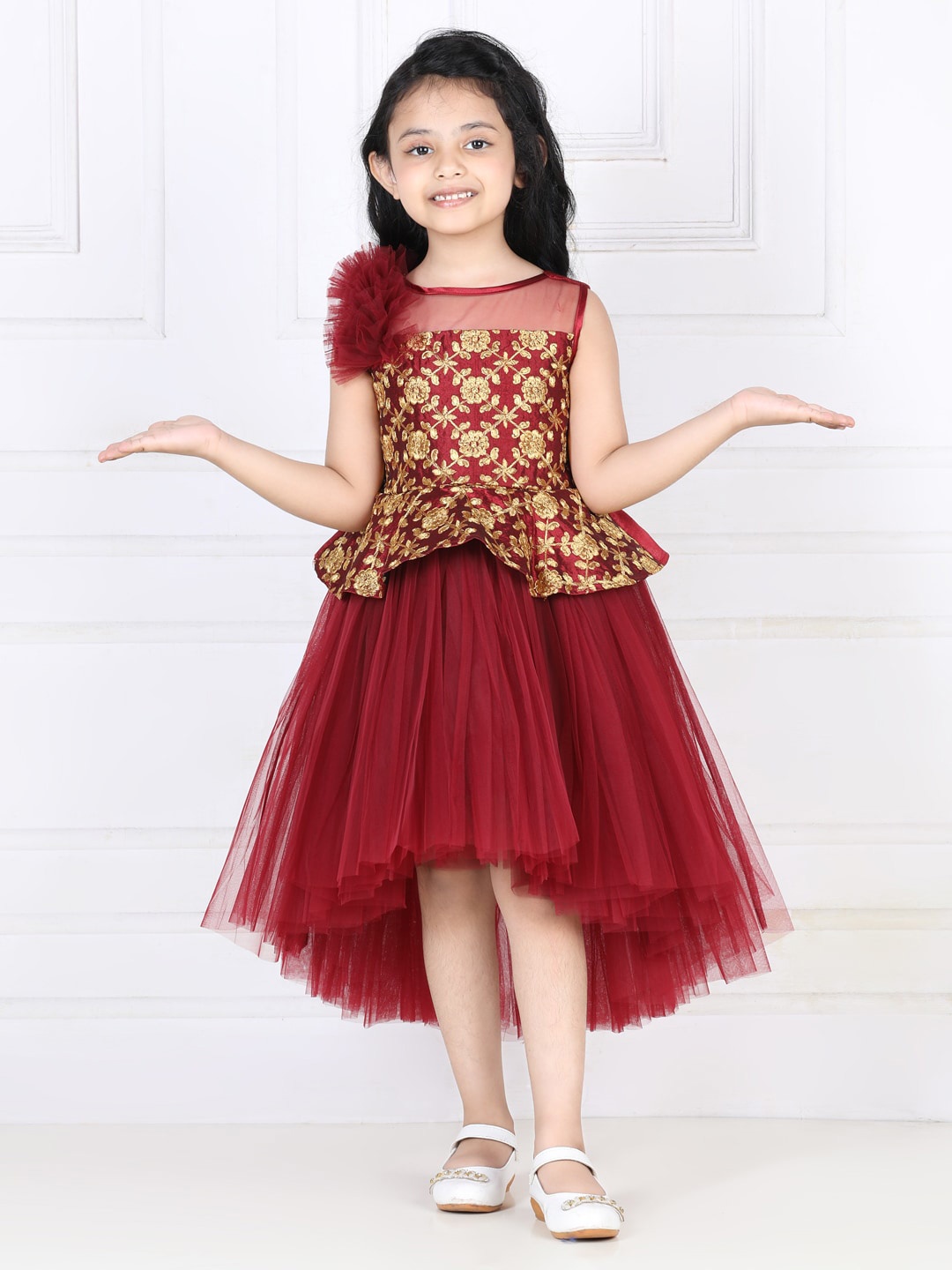 

Toy Balloon kids Maroon Girls Embroidered Net Dress