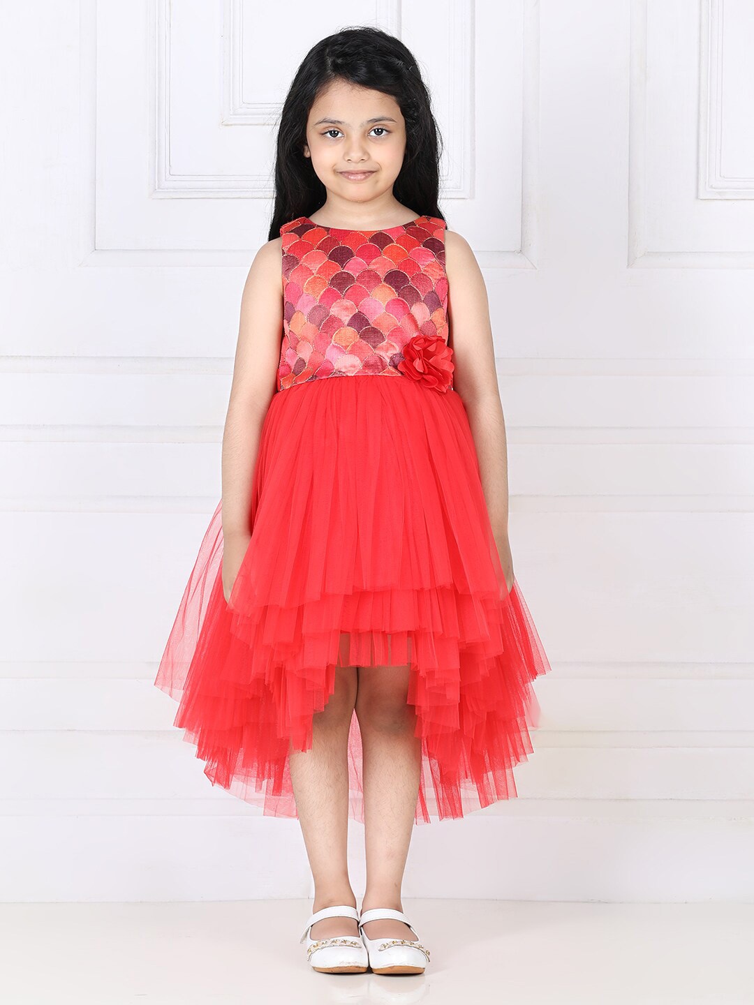 

Toy Balloon kids Girls Ruffles Net Dress, Red
