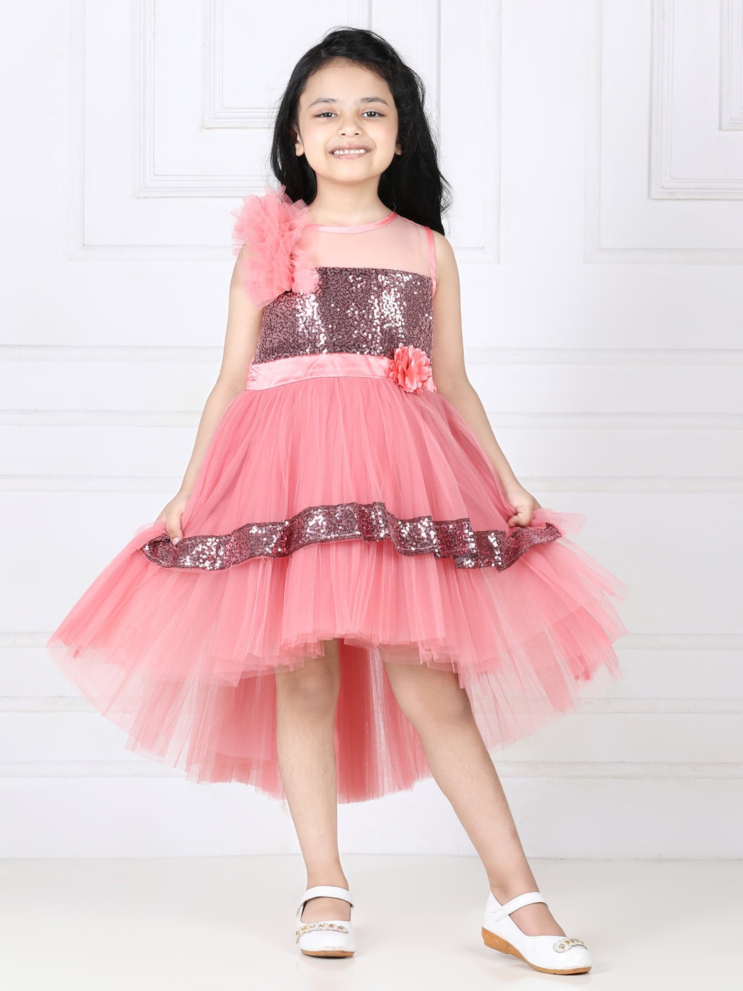 

Toy Balloon kids Girls Embellished Net Dress, Peach