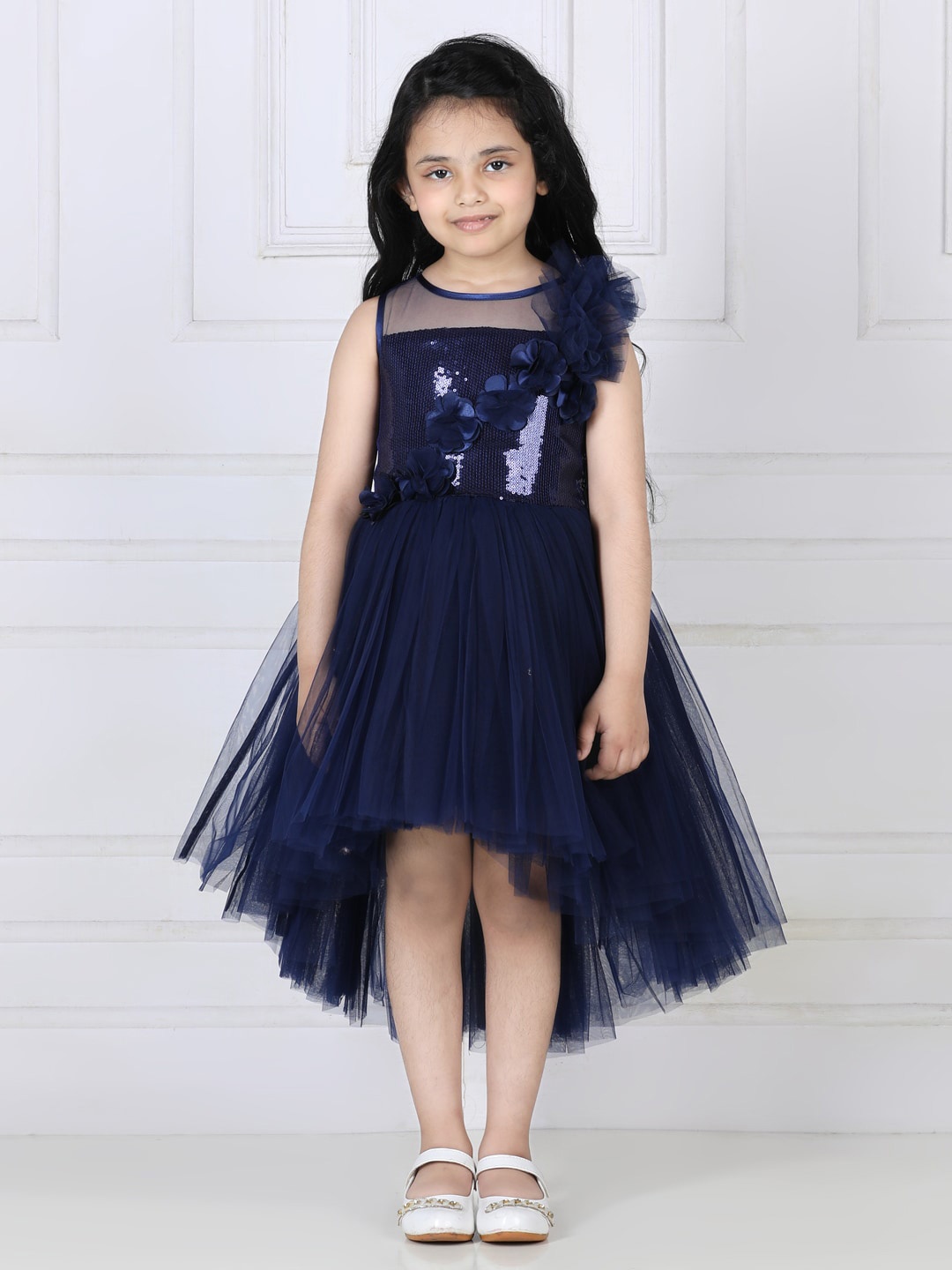 

Toy Balloon kids Girls Embellished Net Dress, Navy blue