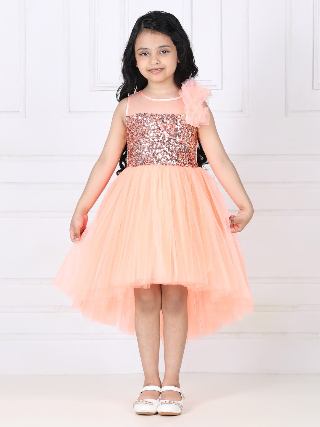 

Toy Balloon kids Girls Embellished Net Dress, Peach