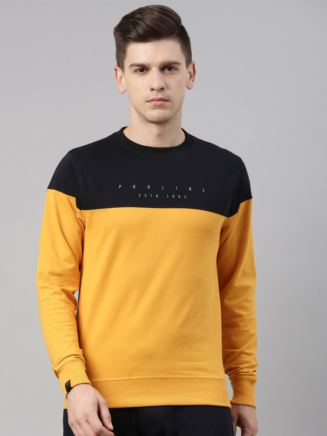 

Proline Active Men Colourblocked Round Neck Cotton Sweatshirt, Yellow