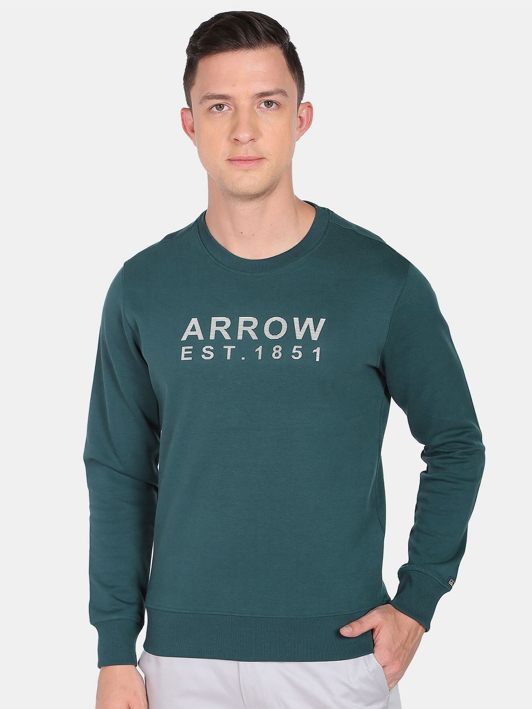 

Arrow Sport Men Brand Logo Printed Pullover Sweatshirt, Green