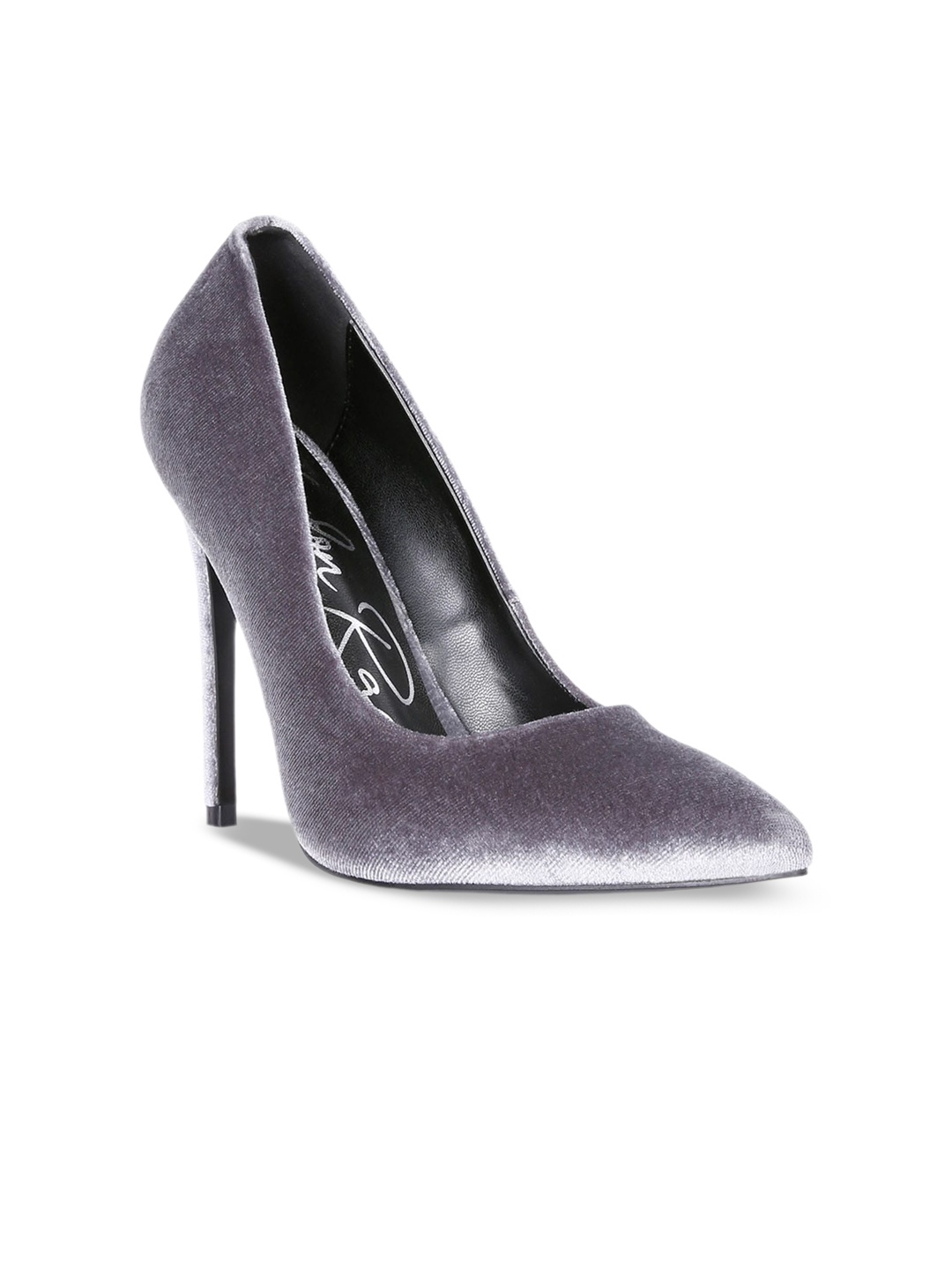 

London Rag Grey Velvet Party Kitten Pumps