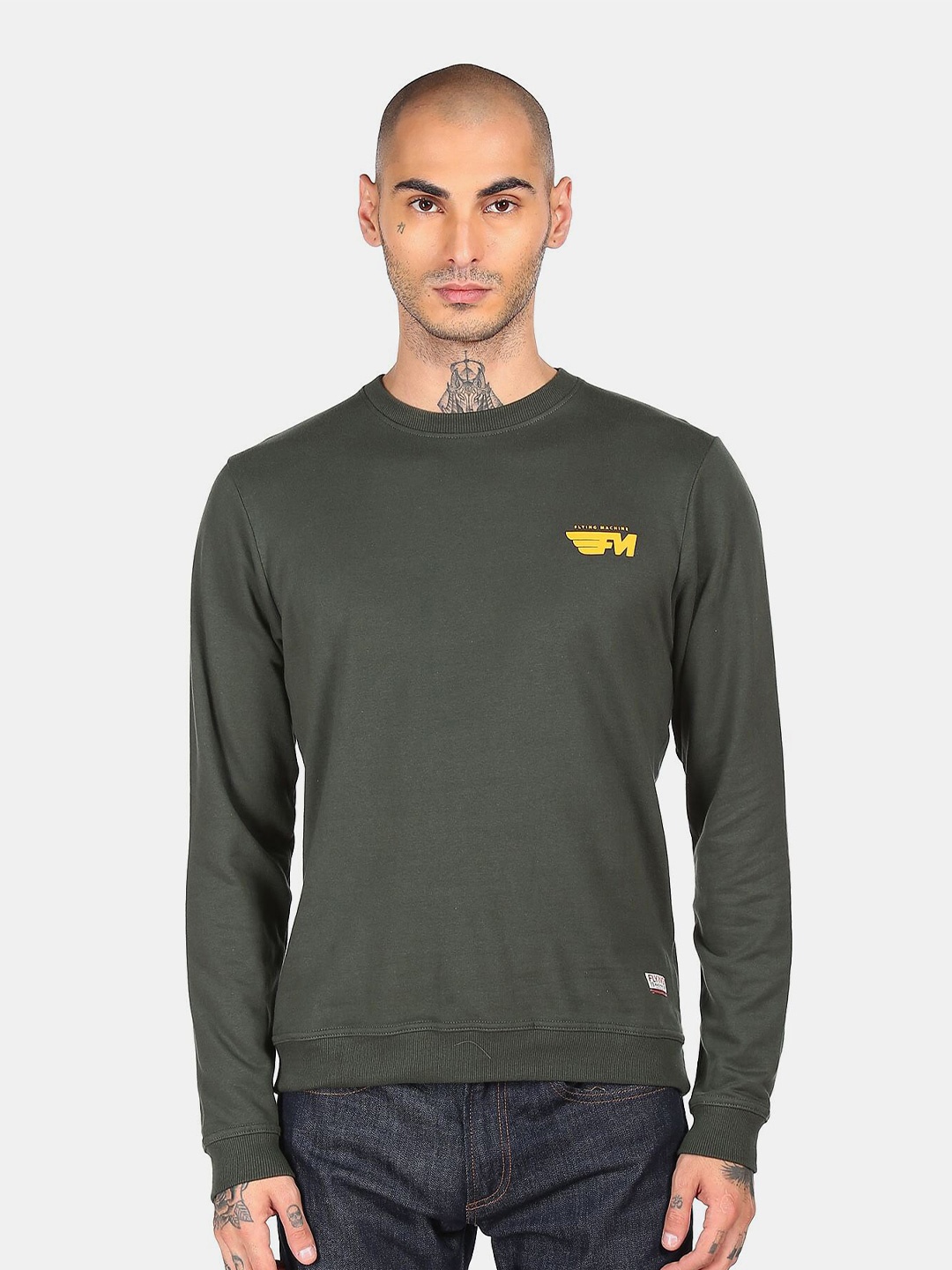 

Flying Machine Men Cotton Sweatshirt, Olive