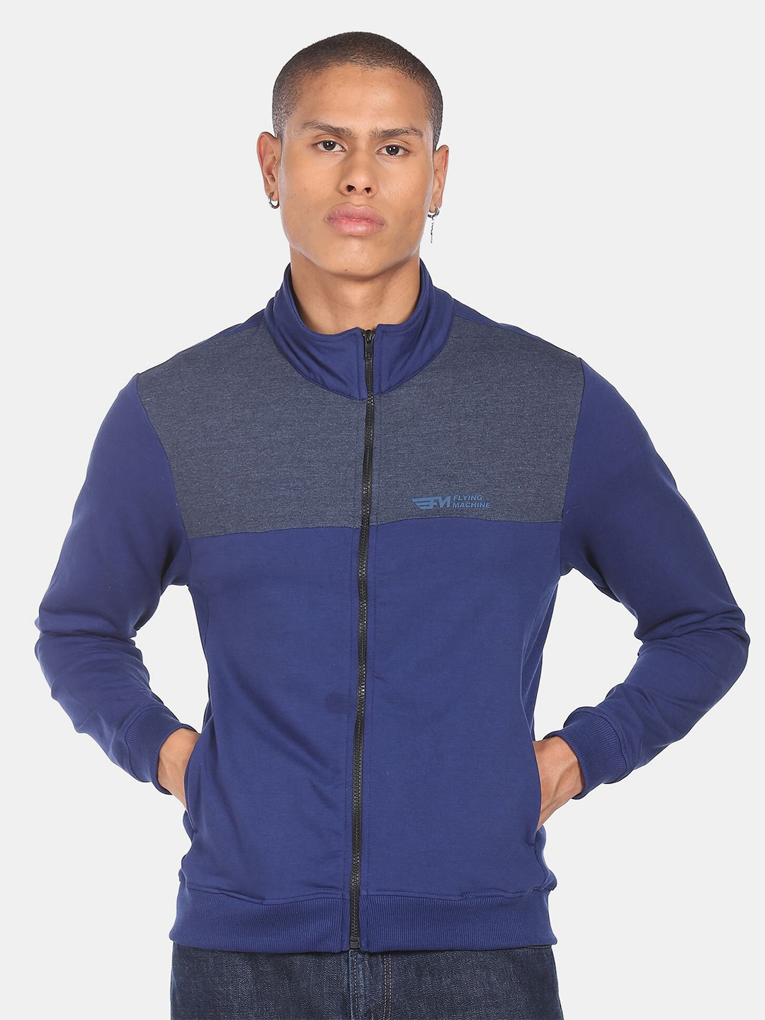 

Flying Machine Men Blue Colourblocked Sweatshirt