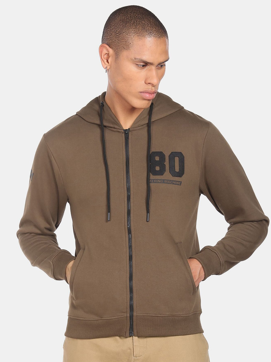 

Flying Machine Men Hooded Sweatshirt, Khaki