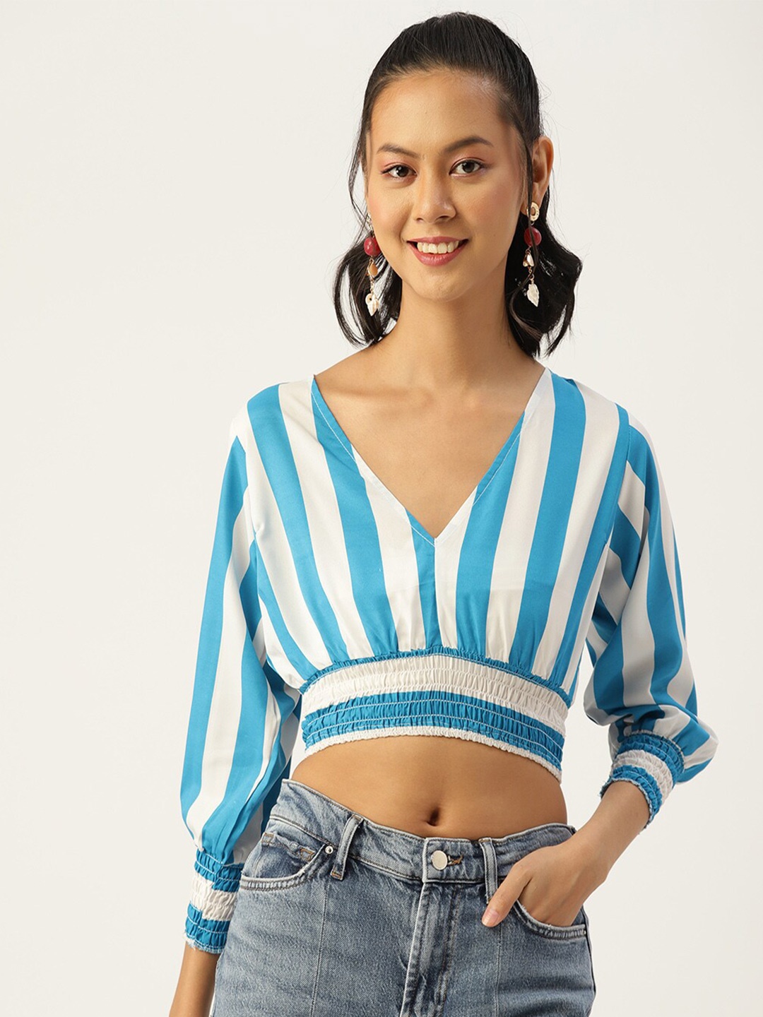 

SIRIKIT Striped Crepe Blouson Top, Blue