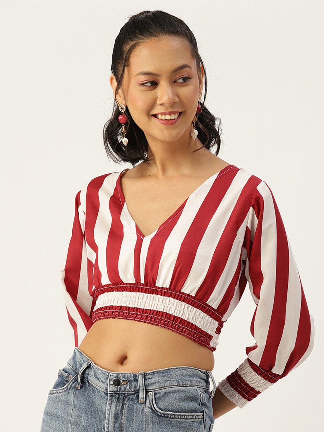 

SIRIKIT Striped Crepe Top, Maroon