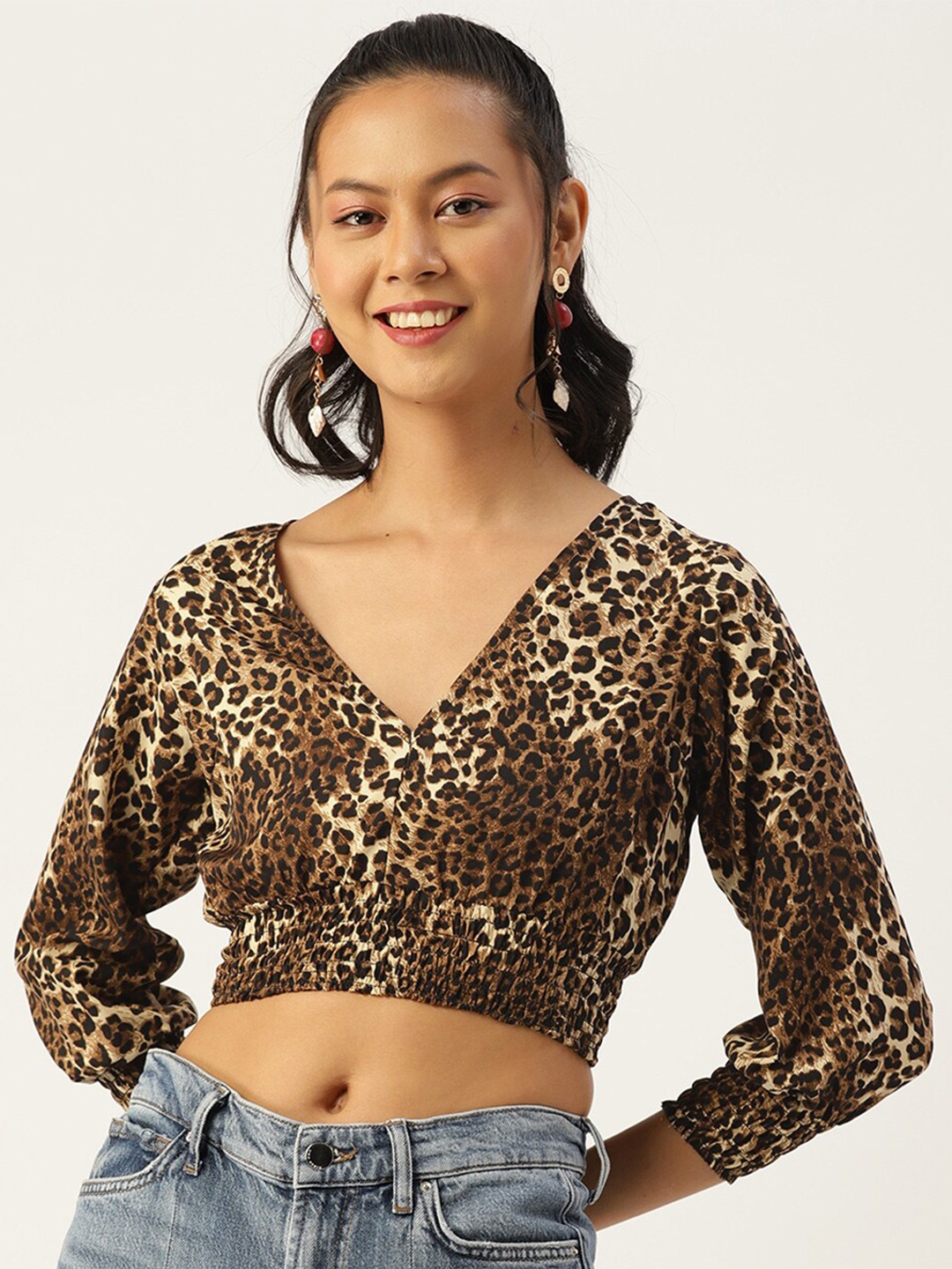 

SIRIKIT Animal Printed Crepe Top, Brown
