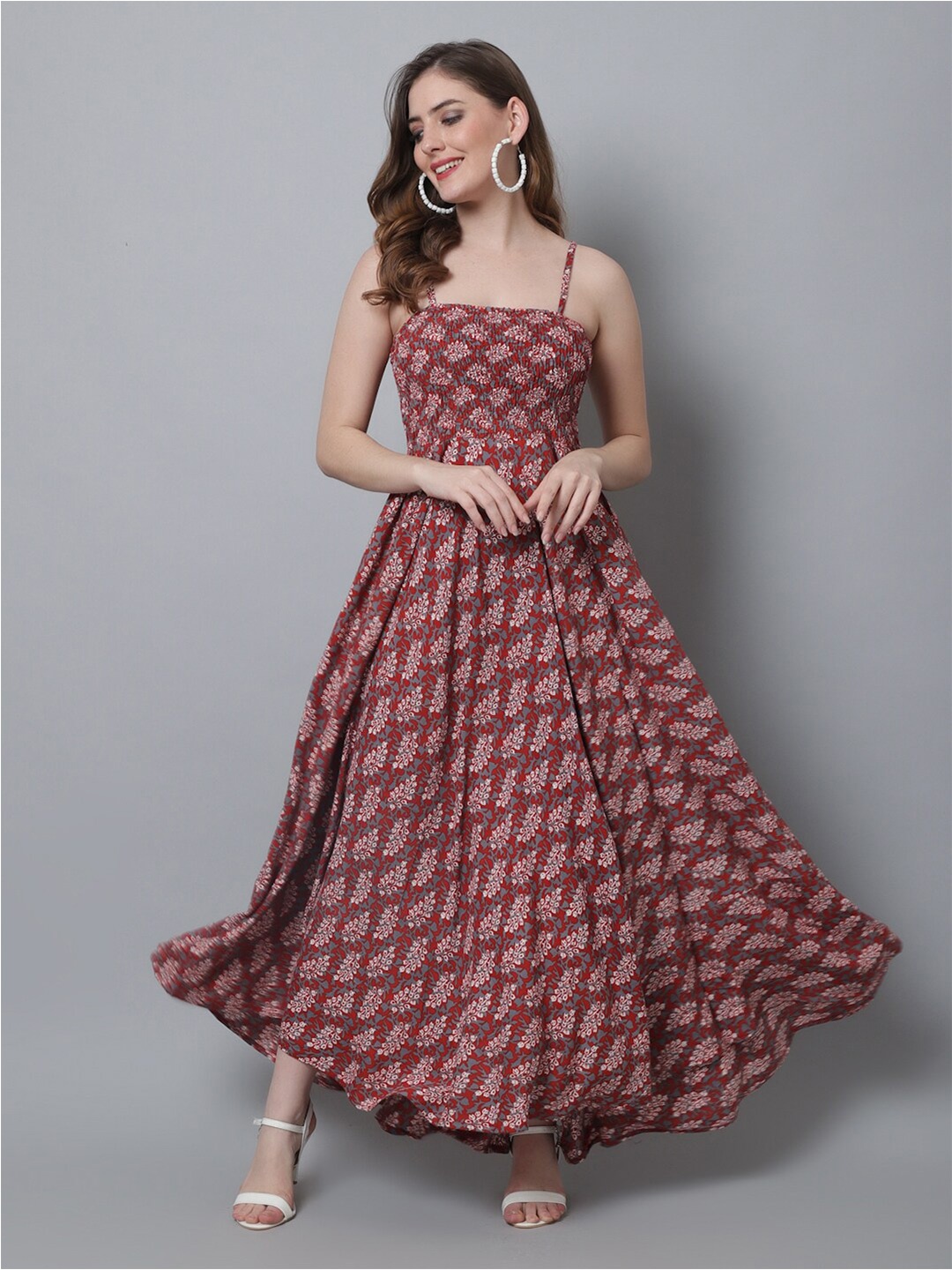 

Aawari Floral Printed Fit & Flare Dress, Maroon